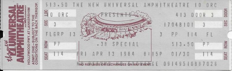 38 Special show ticket with Golden Earring April 13 1984 Los Angeles - Universal AmphiTheater